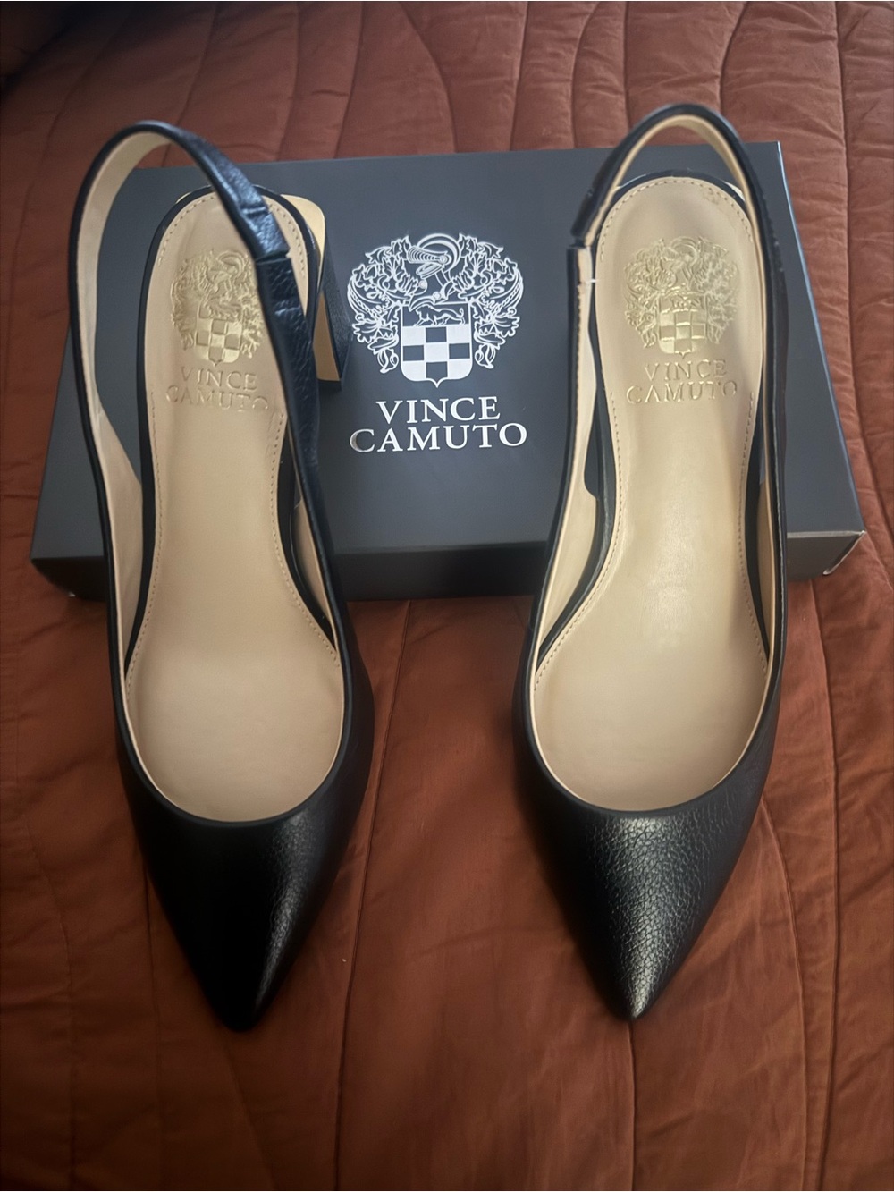 Vince Camuto Black Leather Pointed Slingback Heels